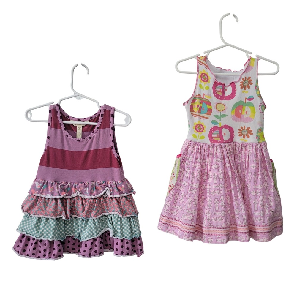 Matilda Jane Lot of 2‎ Size 4 Dresses Girls Pink Purple Ruffle Tiered Whimsical